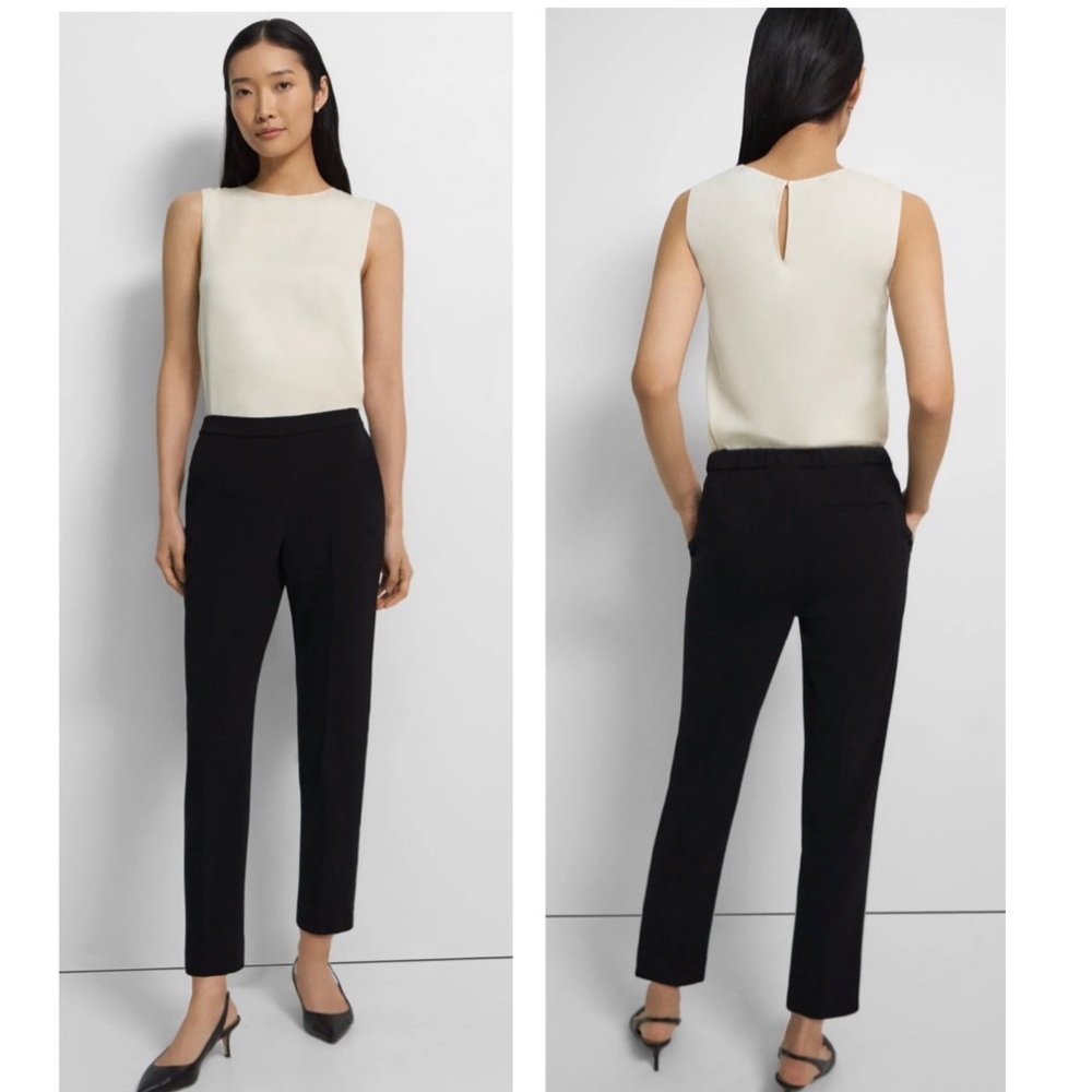 THEORY Treeca Pull-On Cropped Work Trouser Pant in Admiral Crepe size NWT - Picture 3 of 16